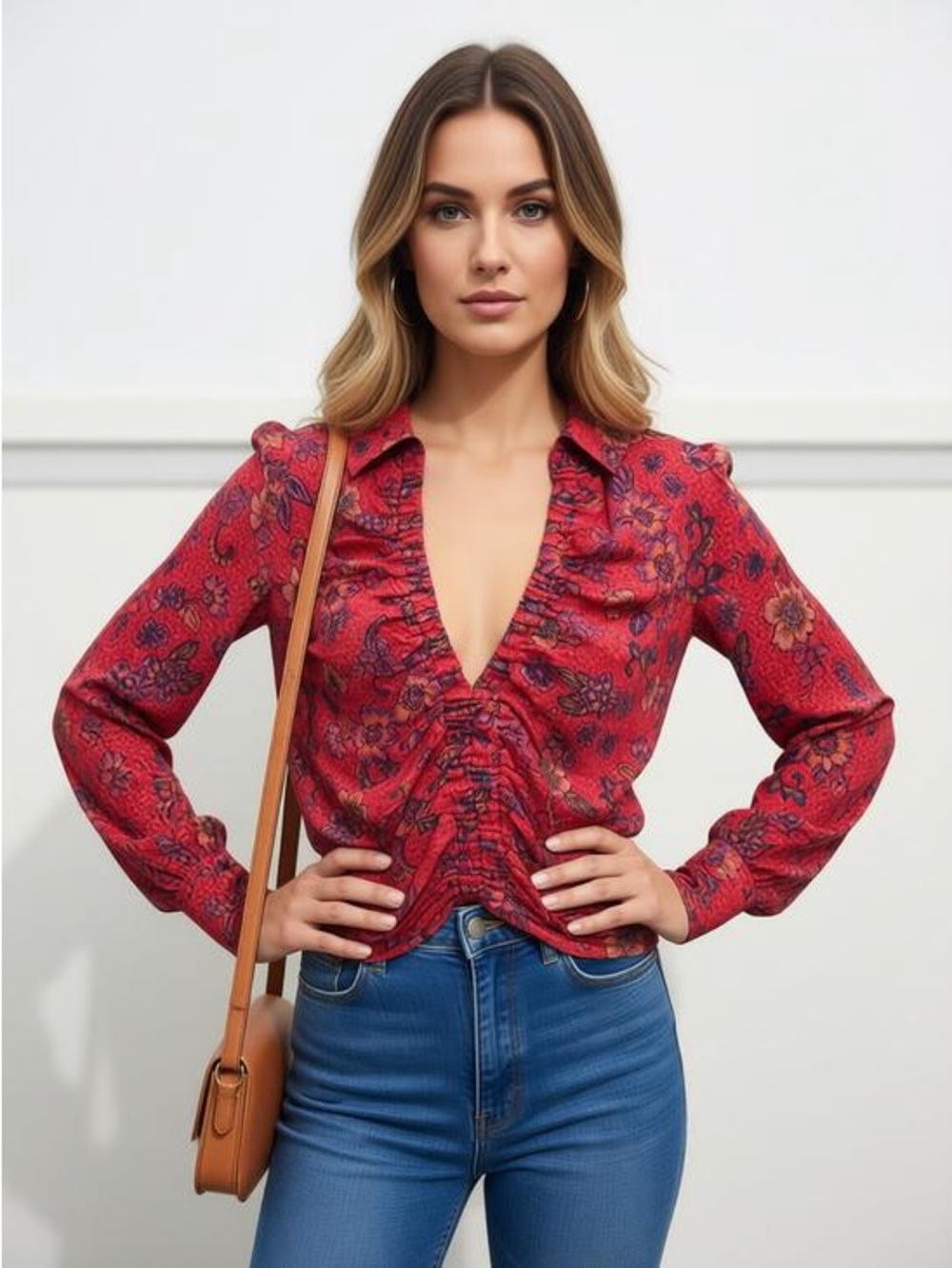Free People Ruby Combo Ruched Long Sleeve Top